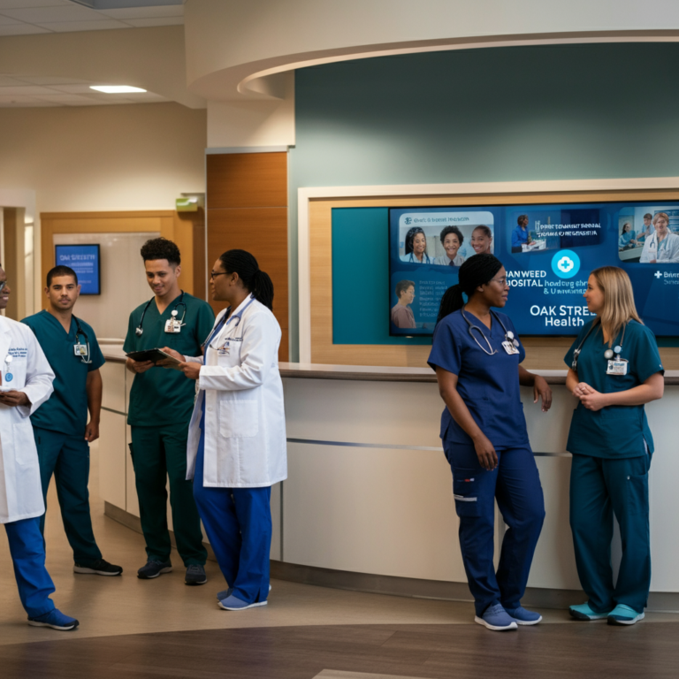 What hospital is Oak Street Health affiliated with